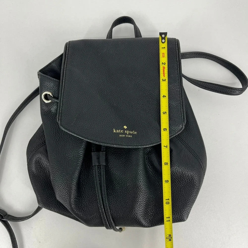 Kate Spade New York Black Pebbled Leather Drawstring Flap Backpack Small